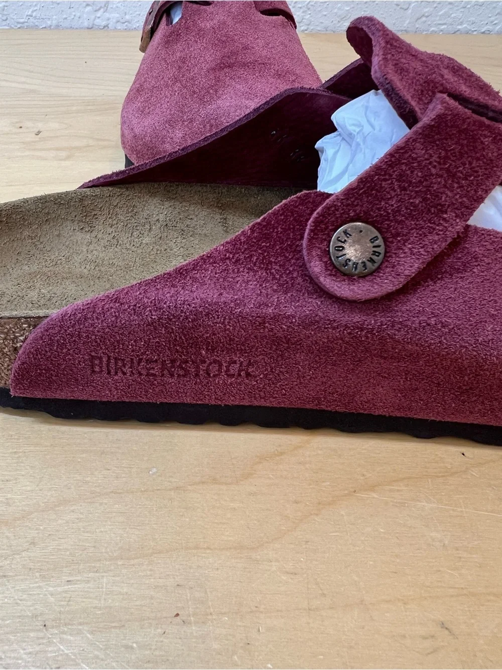 Birkenstock Boston unisex varsity Men's Burgundy Suede Clogs Zinfandel Limited